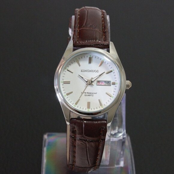 Women\'s Contemporary Dress Watch Silver With Brown Strap 28mm main image 4